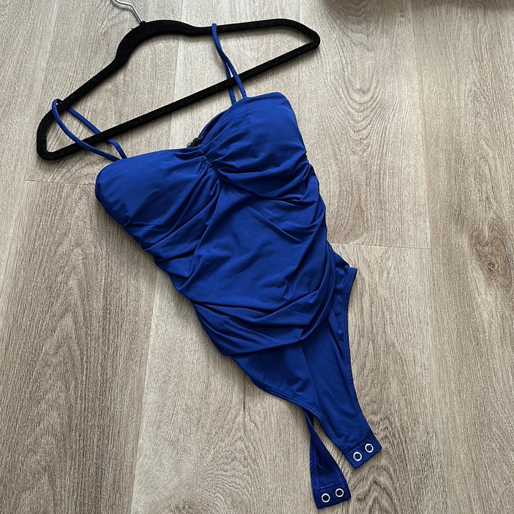 Express Body Contour Silky Ruched Thong Bodysuit
